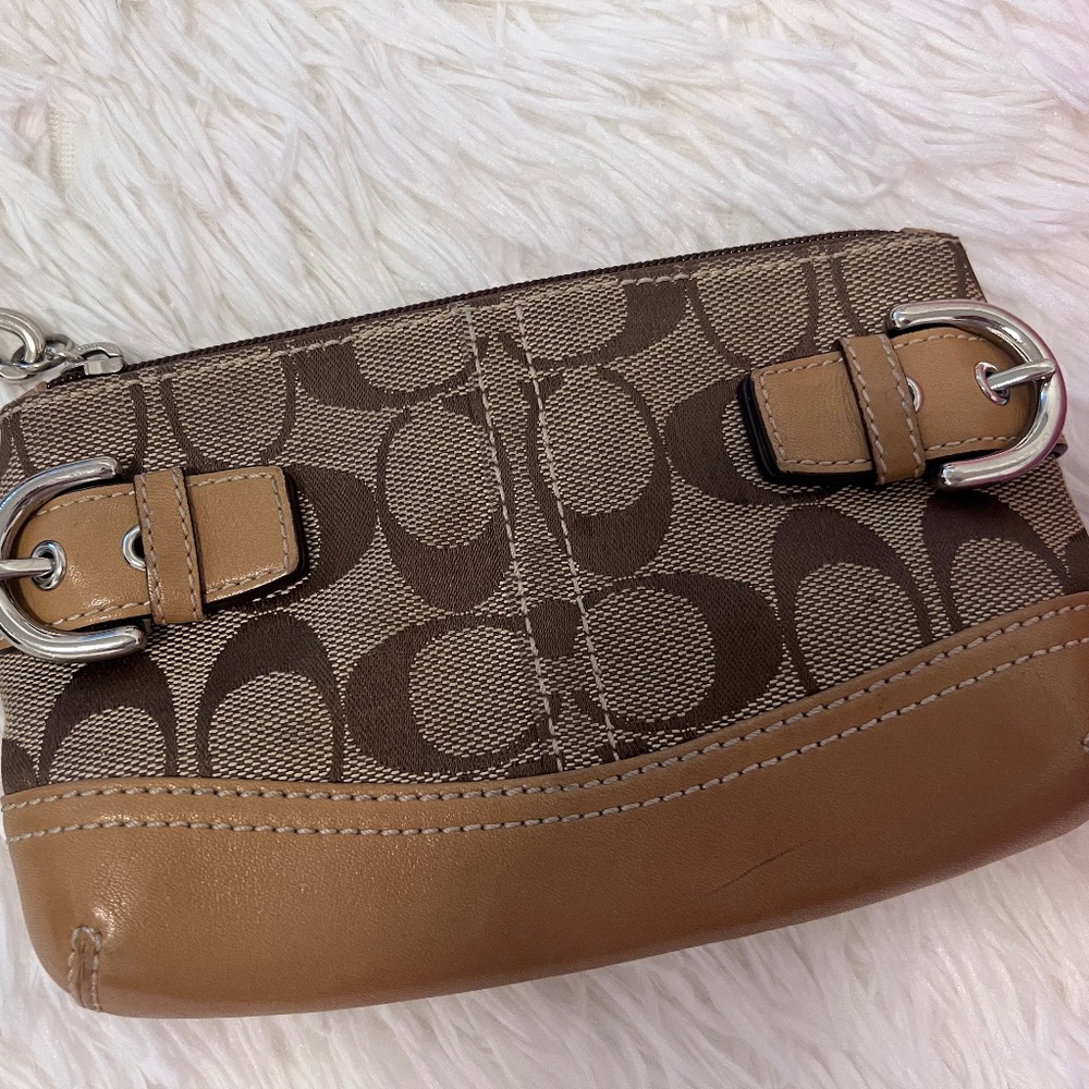 Coach Signature Wristlist, Brown and Tan